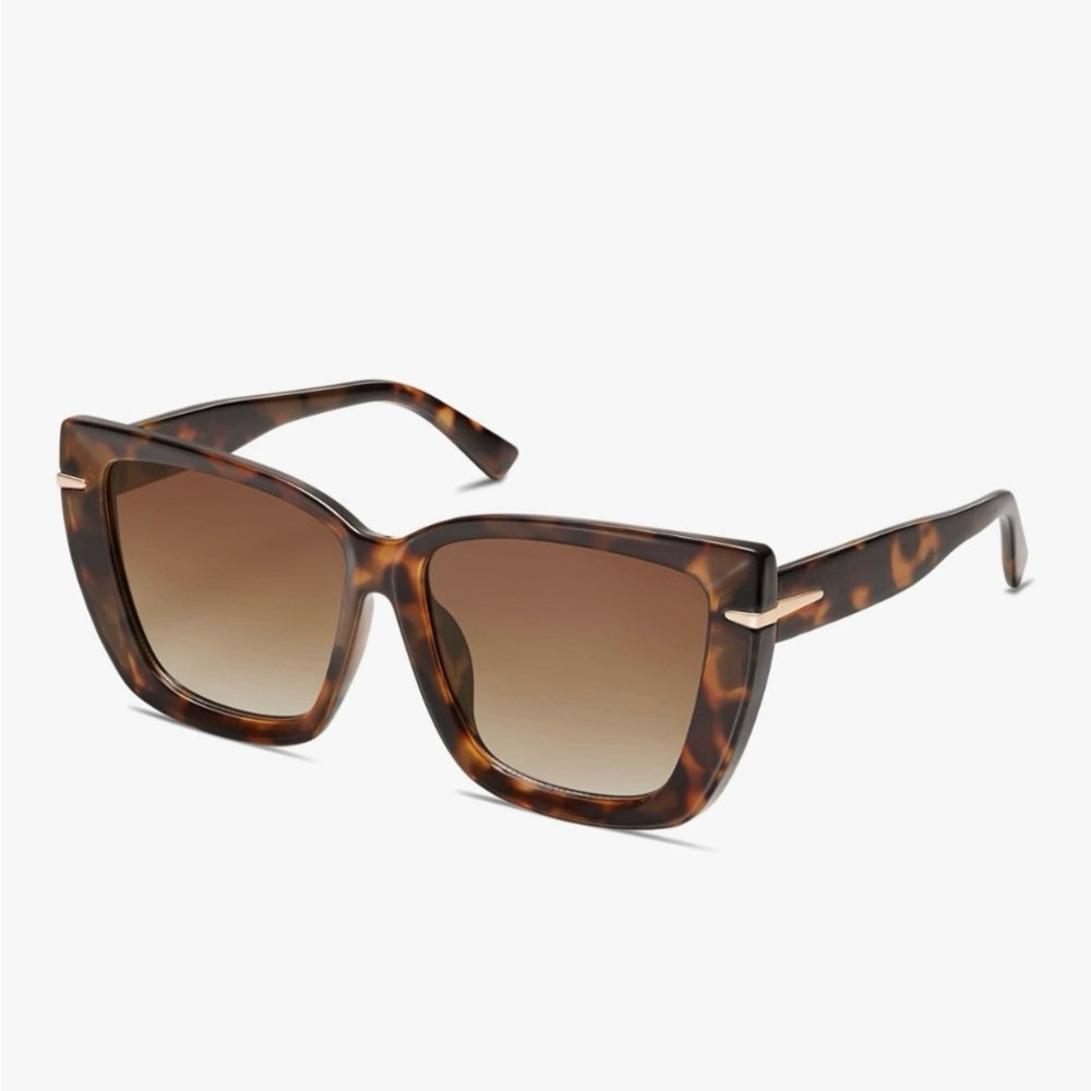 Brown Oversized Square Sunglasses with Metal Accents